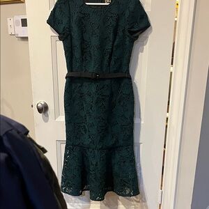 Milly Dark Green Lace Midi Dress wedding cocktail luncheon